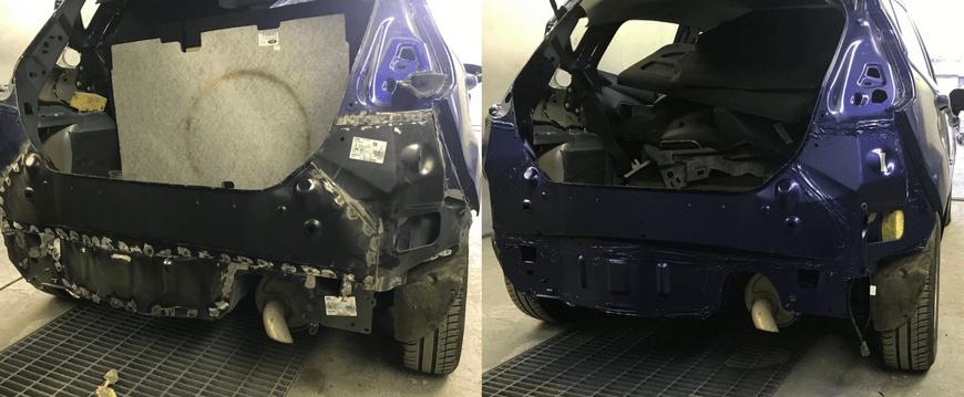 Ford Fiesta with new rear, reinforcer and precision matched paint